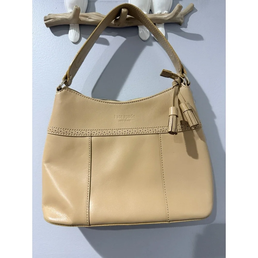 Kate‎ Spade New York Tan Leather Hobo Purse Tassel Y2K V